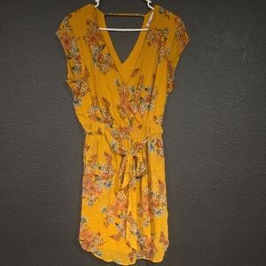 DR2 Yellow Sundress with Wrap Tie Front and Flutter Sleeves